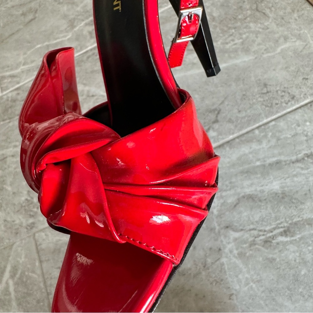 Saint Laurent Red Patent Leather Bow Ankle Strap Heels - Made in Italy - Size 37 - Picture 6 of 14